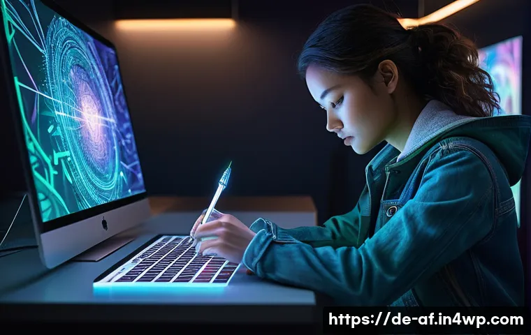 AI 기술과 저작권의 상관관계 - **Prompt:** A conceptual digital illustration depicting "Human Creativity vs. Machine Intelligence."...