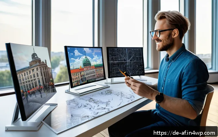 AI 창작물의 저작권 보호를 위한 교육 자료 - A modern German artist&rsquo;s studio with a creative professional working on a digital canvas using AI-as...